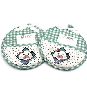 Pig Pot Holders with Pocket from B&D Japan VTG Green Round Checkered 7.75 inch